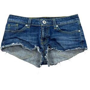 Guess Jean Shorts Size 26 Blue Distressed Micro Cut Off Low Rise Summer Y2K